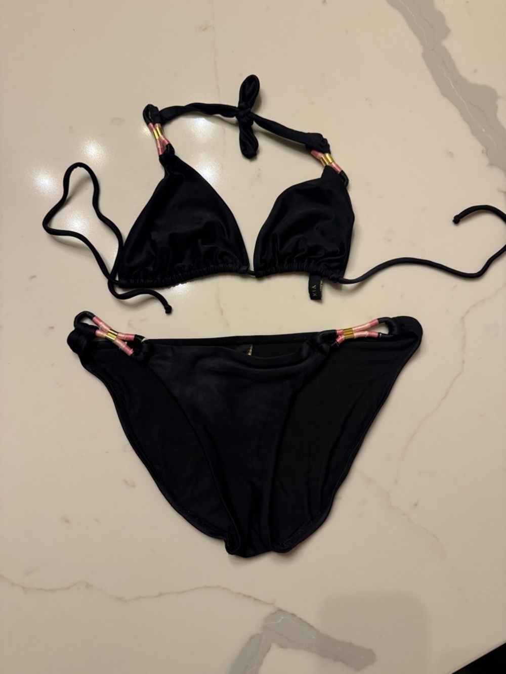 Vix Black Bikini with Pink & Gold Strap Detail